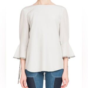 16. Chloé Silk Blouse with Bell Tie Sleeves - Storm Grey - Size S